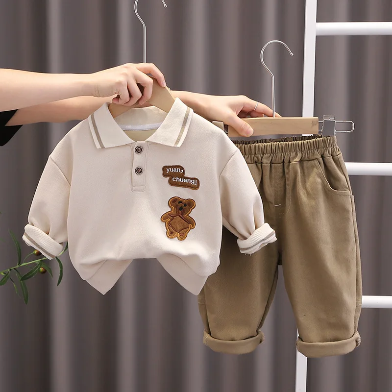 Autumn Baby Boys Clothing Sets Kids Cartoon Bear Pullover Tops Pants 2Pcs Suit for Boys Children Cotton Clothes Infant Outfits