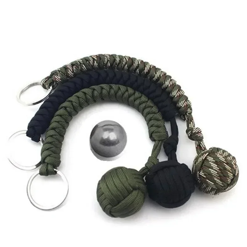 Outdoor Security Protection Black Monkey Fist Steel Ball For Girl Bearing Self Defense Lanyard Survival Key Chain Broken Windows