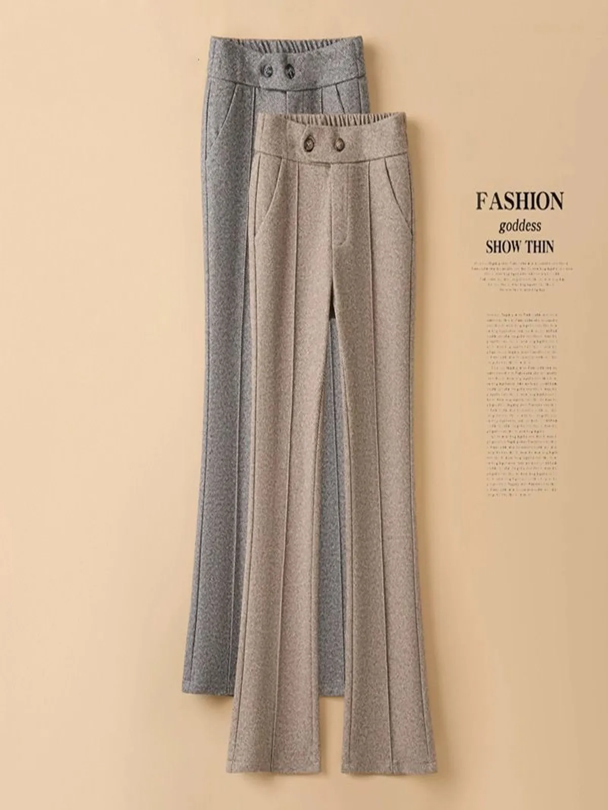 

Утепленные женские брюки-клеш с высокой талией, осенне-зимние, модные, повседневные, шерстяные, свободного кроя, стройнящие, универсальные