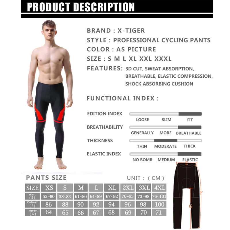 X-TIGER Spring Autumn Cycling Pants Coolmax with 5D gel Pad Pantalon MTB Mountain Road Bike Pants Bicycle Tights
