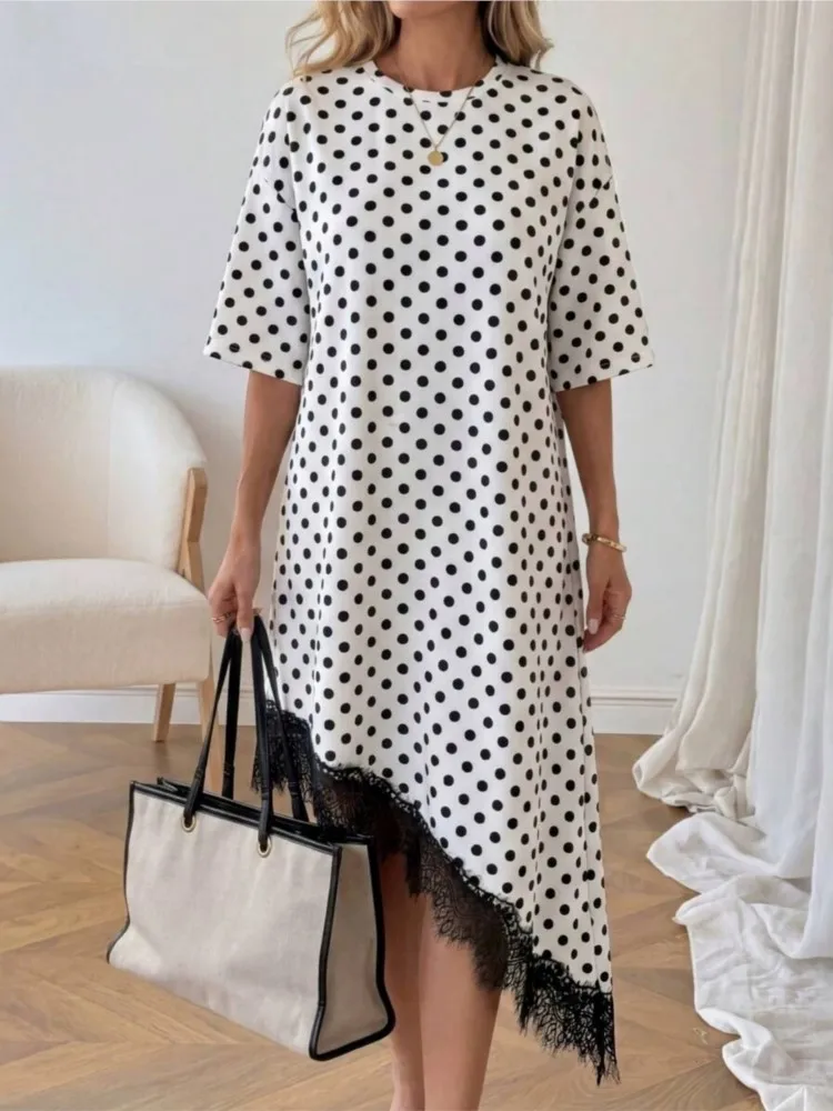 

L-5XL Plus Size Clothes Dresses Women Robes Summer Half Sleeve Street Style Casual 3XL 4XL Big Size Midi Dress Oversize