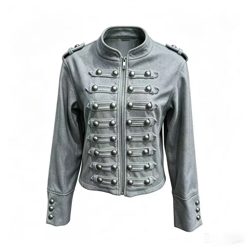 Streetwear Casual Button Short Jacket Women Fashion Autumn Winter Stand Collar Long Sleeve Cropped Jacket Harajuku Outerwear