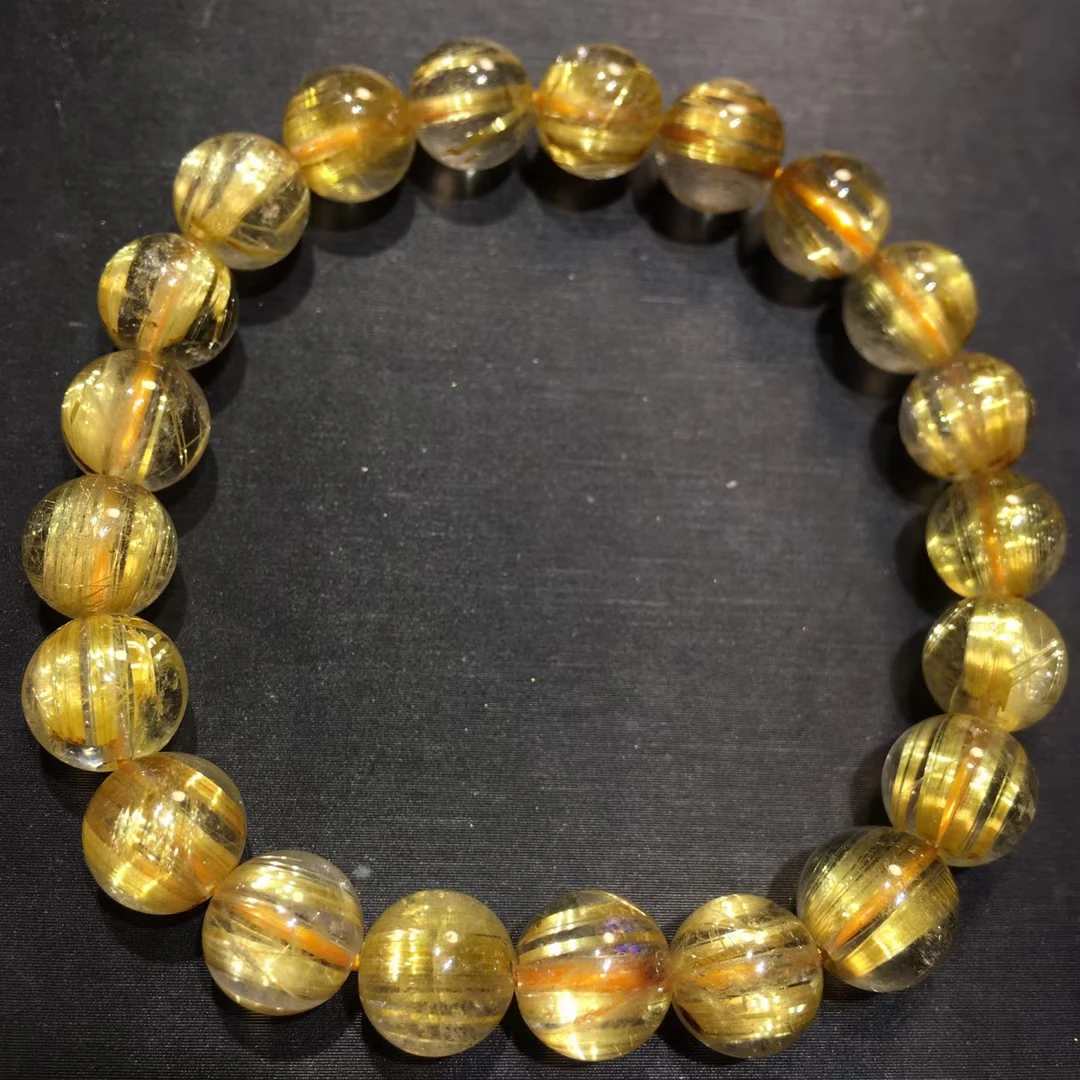 

Natural Gold Rutilated Quartz Clear Round Beads Big Bracelet 9mm Women Men Fashion Wealthy Stone Genuine AAAAAA