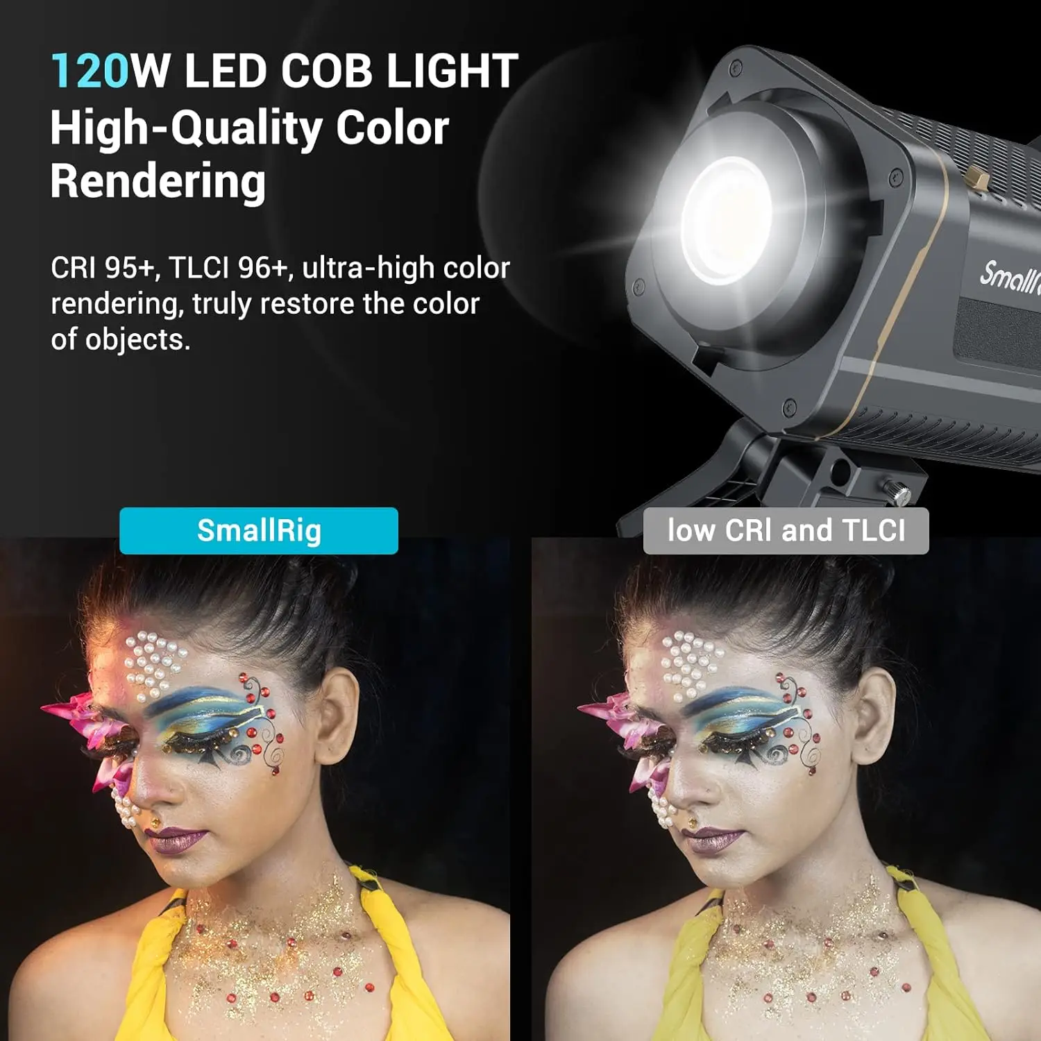SmallRig RC 120D 120W COB LED Video Light, Support AC Adapter and 14.4V/26V V-Mount Battery- 4208 view 4