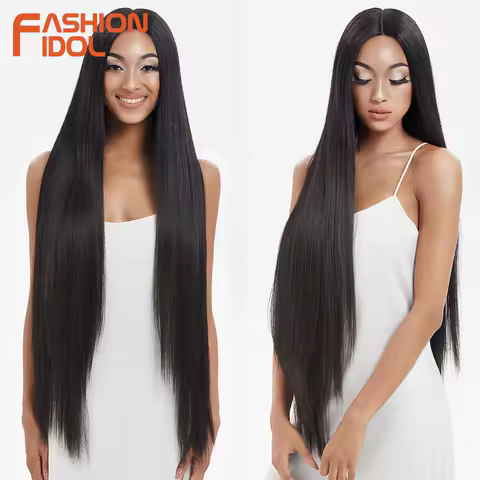 FASHION IDOL Synthetic Straight Lace Wigs 38" Super Long Straight Hair Lace Front Wig Lolita Pink Blonde Cospaly Wigs For Woman