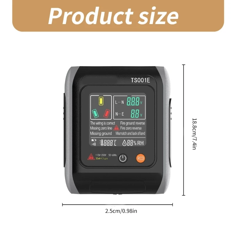 Outlet Tester Temperature and Humidity Monitoring Clear Display for Electricians