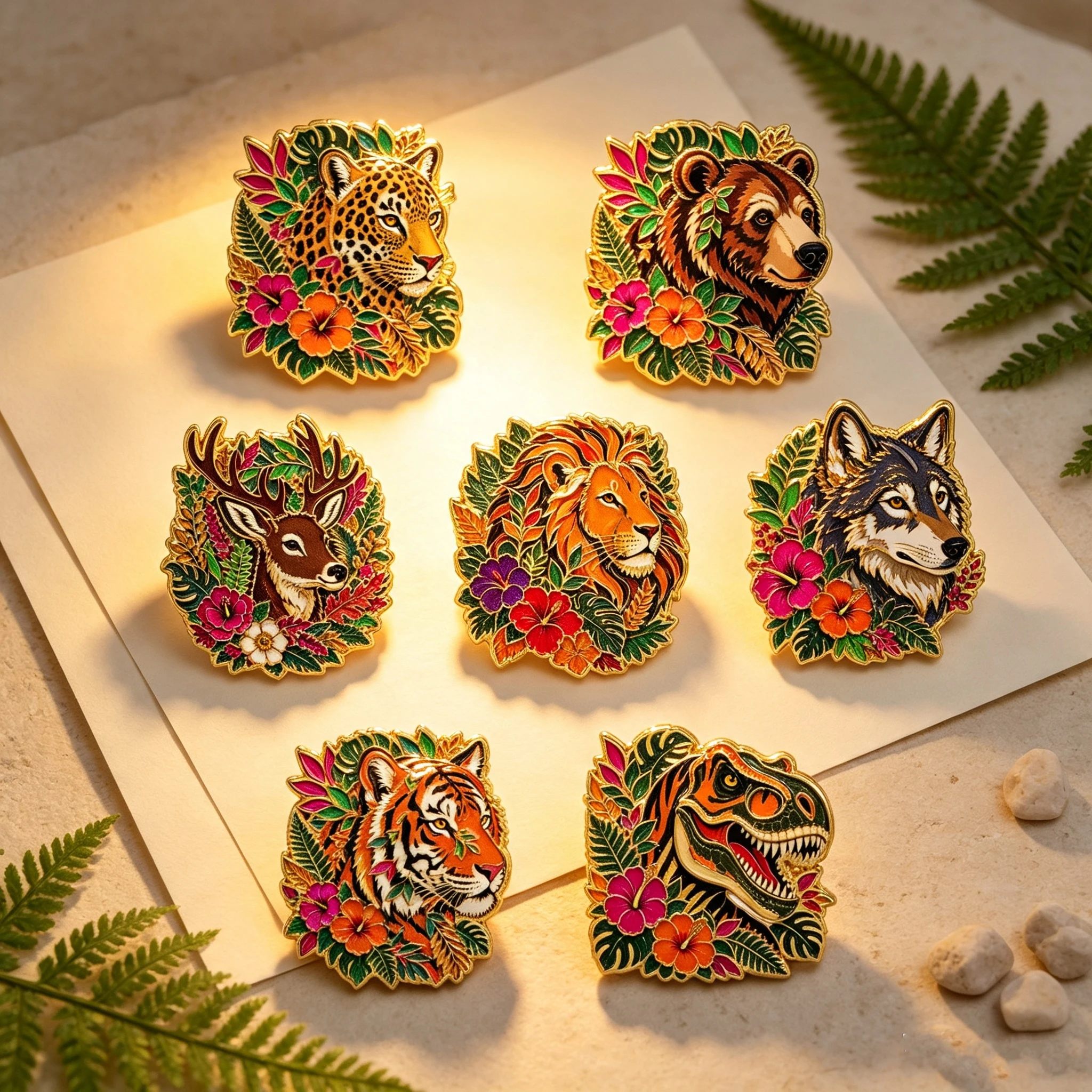 8pcs Jungle Wild Animal Enamel Pin Set Cool Tiger Dinosaur Brooches Woman Men Backpack Accessories Bags Badge Lapel Jewelry Gift