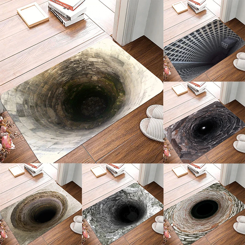 3D-Fußmatte mit gutem Lochmuster, realistischer Stein, Beton, gutes Design, rutschfeste Bodenmatte für die Dekoration Ihres Zuhauses