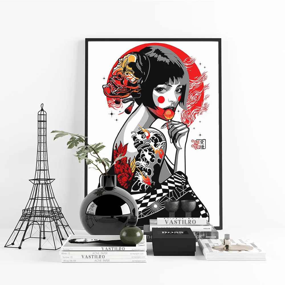 Geisha Anime Girl Abstract Art Print Poster Modern Kimono Woman Canvas Painting Wall Hanging Picture Decor