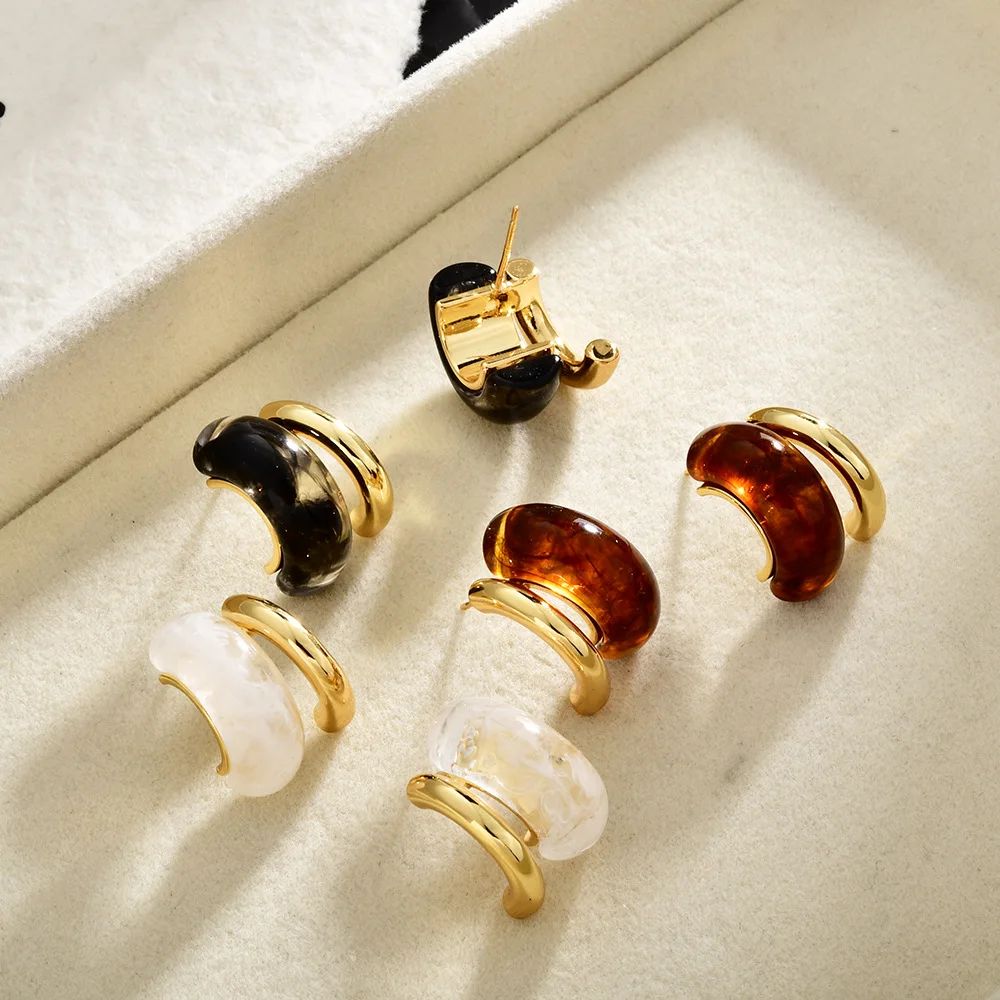Retro resin stud earrings irregular literary temperament geometric commuter earrings earrings