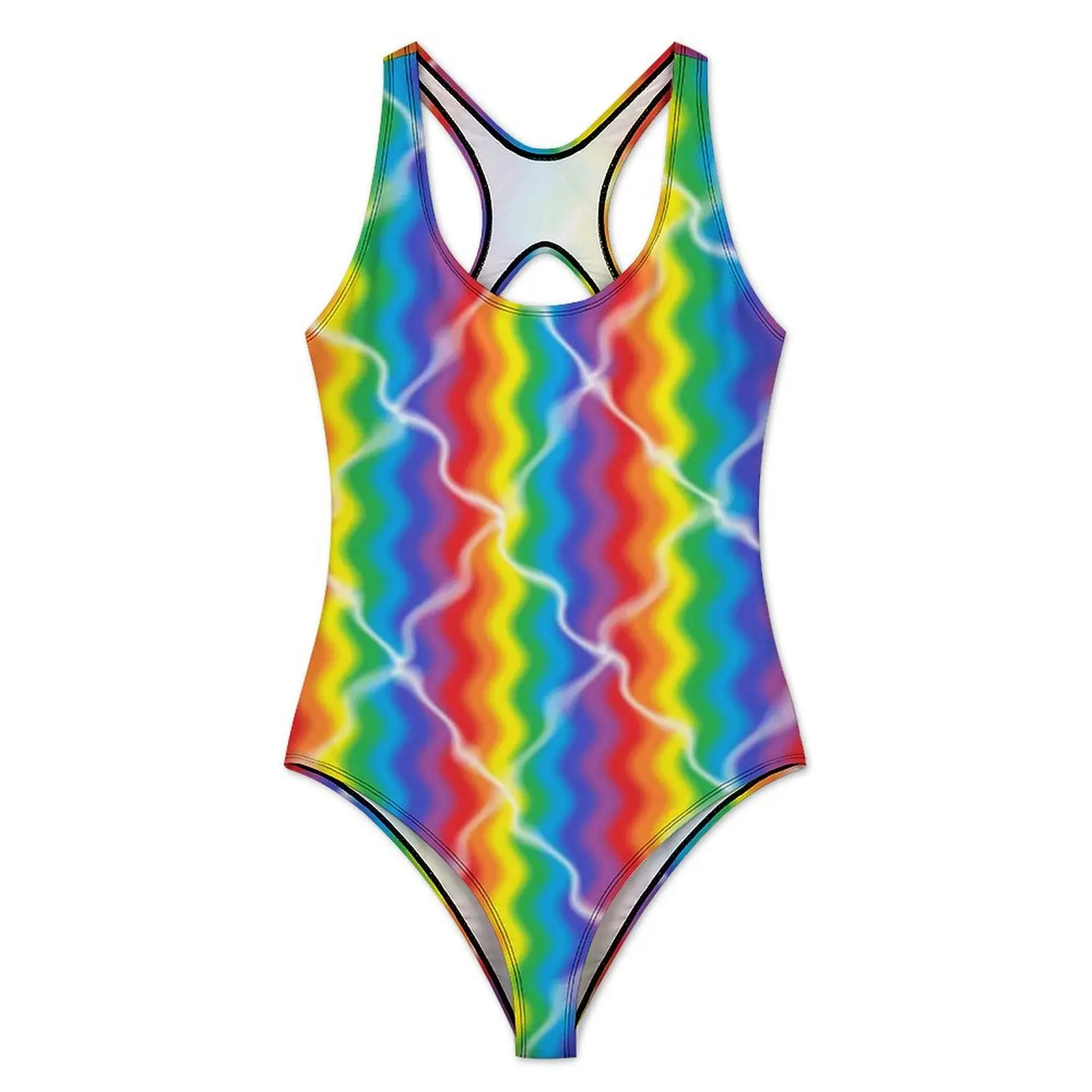 Rainbow Swimsuit Abstract Stripes Swimwear One Piece Beach Design Swimsuits Hollow Out Bathing Suit Women Push Up  Outfits