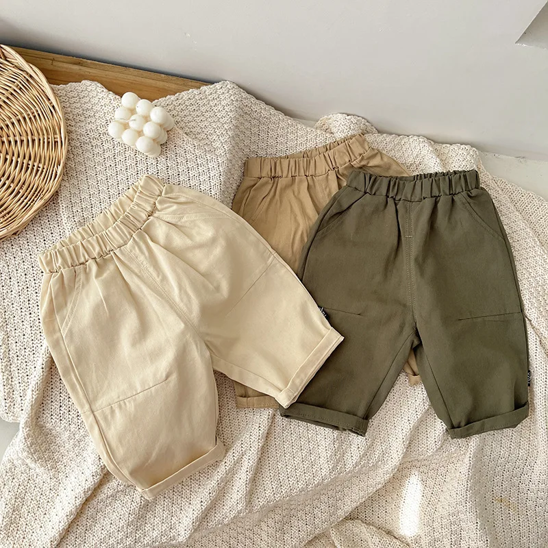 Autumn Newborn Baby Boys And Girls Cotton Solid Color Foreign Style Casual Pants Children All Comfortable Loose Straight Pants