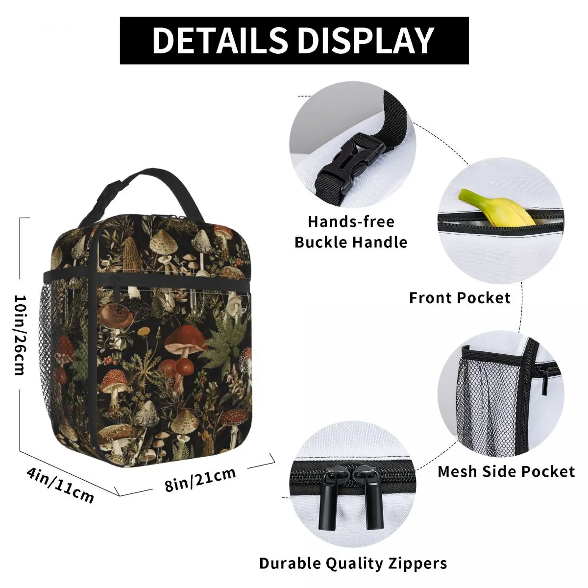 Midnight Mushrooms Forest Botanical Night Garden Insulated Lunch Bag for Kids School Cooler Thermal Food Box Tote Lunch Boxes