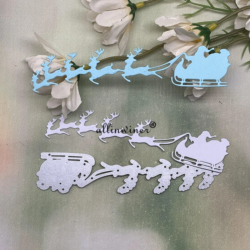 Stensil Mata Dadu Pemotongan Logam Rusa Giring Santa Natal untuk Kerajinan Tangan Cetak Timbul Dekoratif Buku Tempel DIY Templat