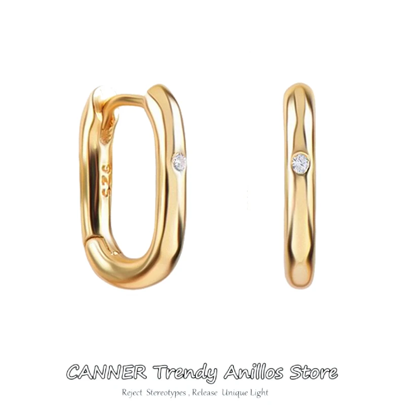 CANNER Genuine 925 Sterling Silver Geometric Square Hoop Earrings for Women Minimalist Small Circle Huggies Ear Buckles Jewelry