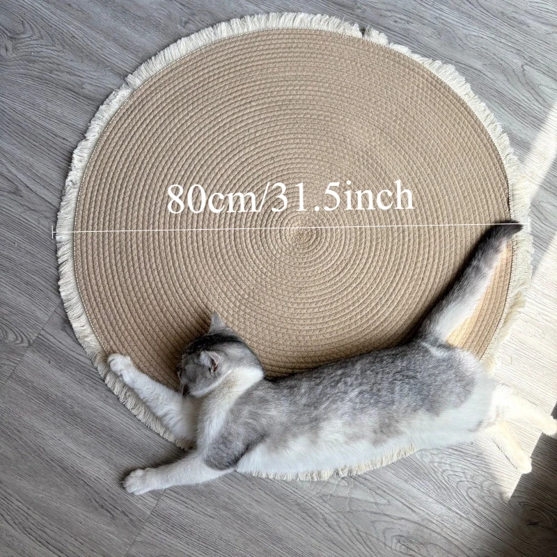 

80cm Jute Cat Scratching Mat Tassels Washable Breathable Sofa Protector for Kitten Adult Scratcher Play Sleep Rug