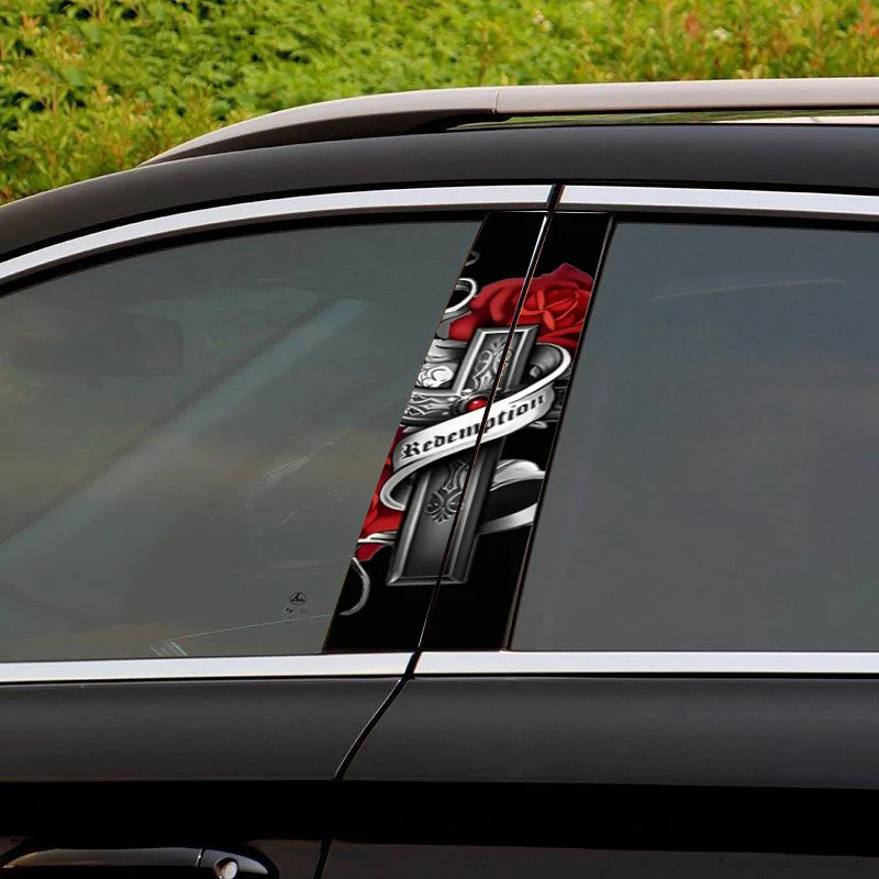 Angel Wings and Rose Redemption Cross - Waterproof PVC Door Sticker, Scratch Resistant, Easy to Stick to Cars