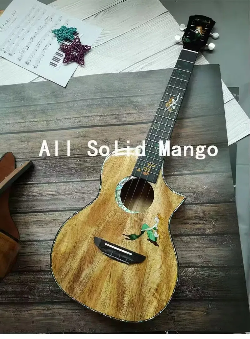 Mermaid 26-Inch Acoustic Ukulele All-Single Board Senga Wood Mango Wood Nylon String Small Guitar with Maple Back/Side - Image 3