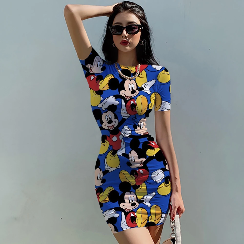 2024 New Minnie Women Mini Dress cartoon vestidos ropa mujer Disney Women\'s Mini Skirt Sleeveless Pleated Fitting Fress Tight