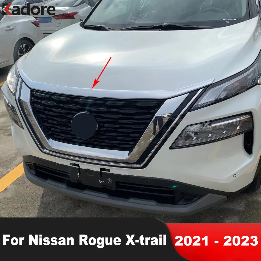 

For Nissan Rogue X-trail 2021 2022 2023 Chrome Front Hood Engine Cover Trim Car Head Grille Grills Molding Strip Accessories