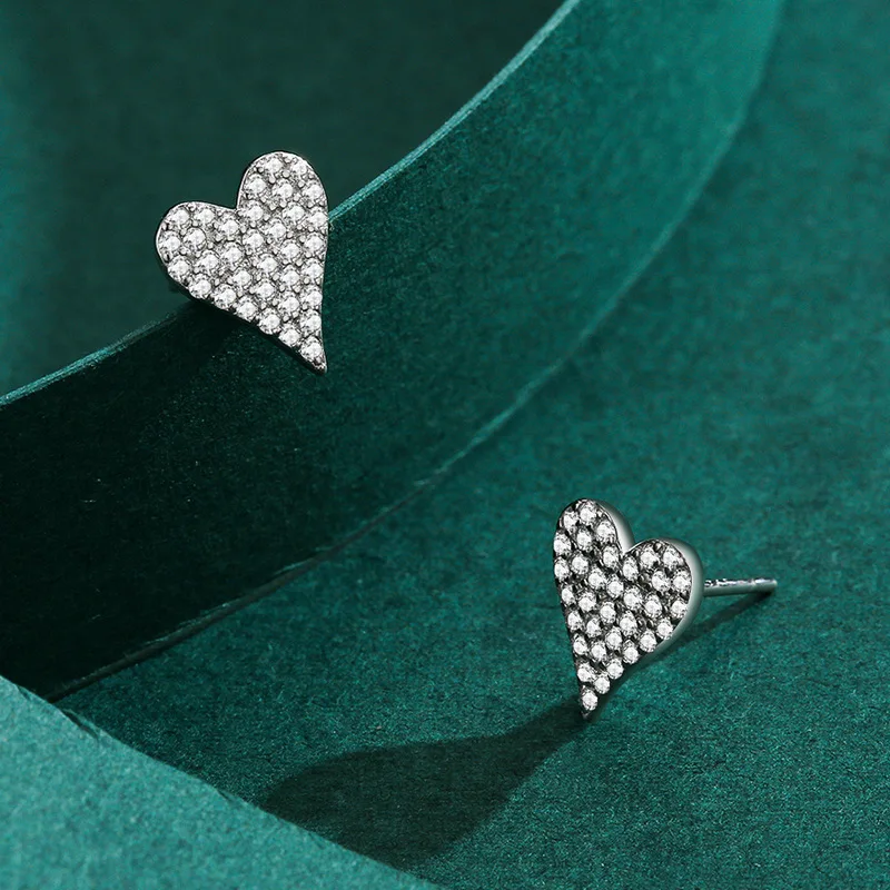 RYJ-pendientes sencillos de circonia cúbica en forma de corazón para mujer, joyería personalizada de Plata de Ley 925 romántica