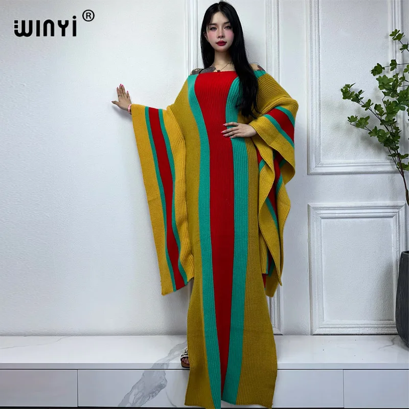 WINYI zimowa dzianinowa elastyczna sukienka maxi długa wygodna ciepła moda kaftan eleganckie damskie zimowe ubrania dla kobiet sukienki imprezowe