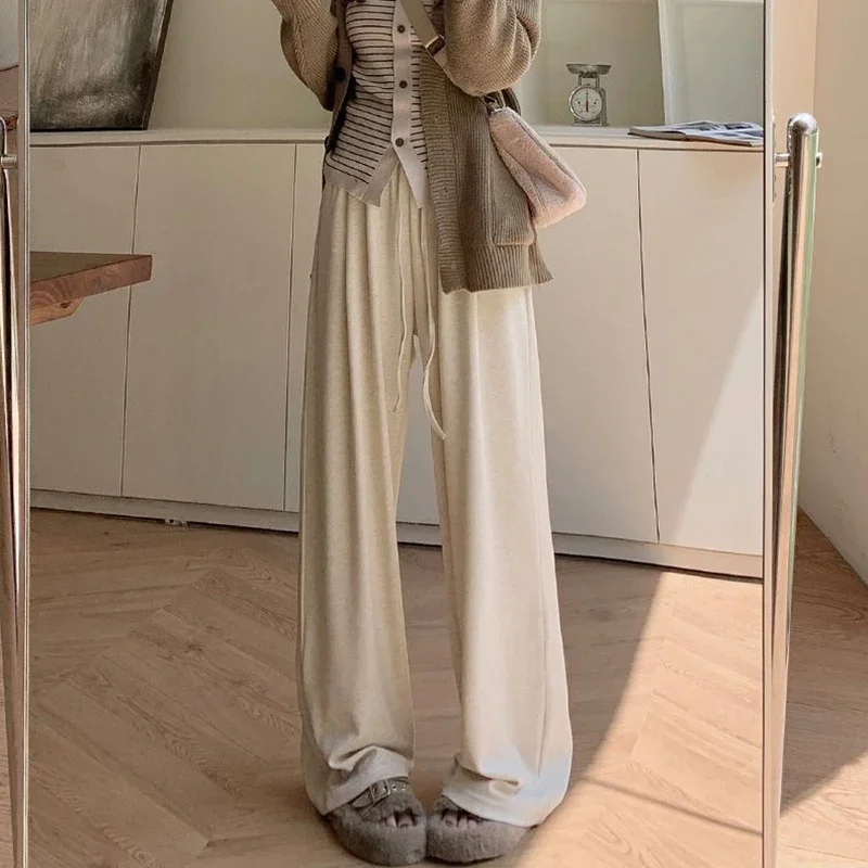 2025 Hot Sale Female Oatmeal Loose High Waist Trousers Girls Casual Straight Leg Pants Women Classic Korean Long Pants