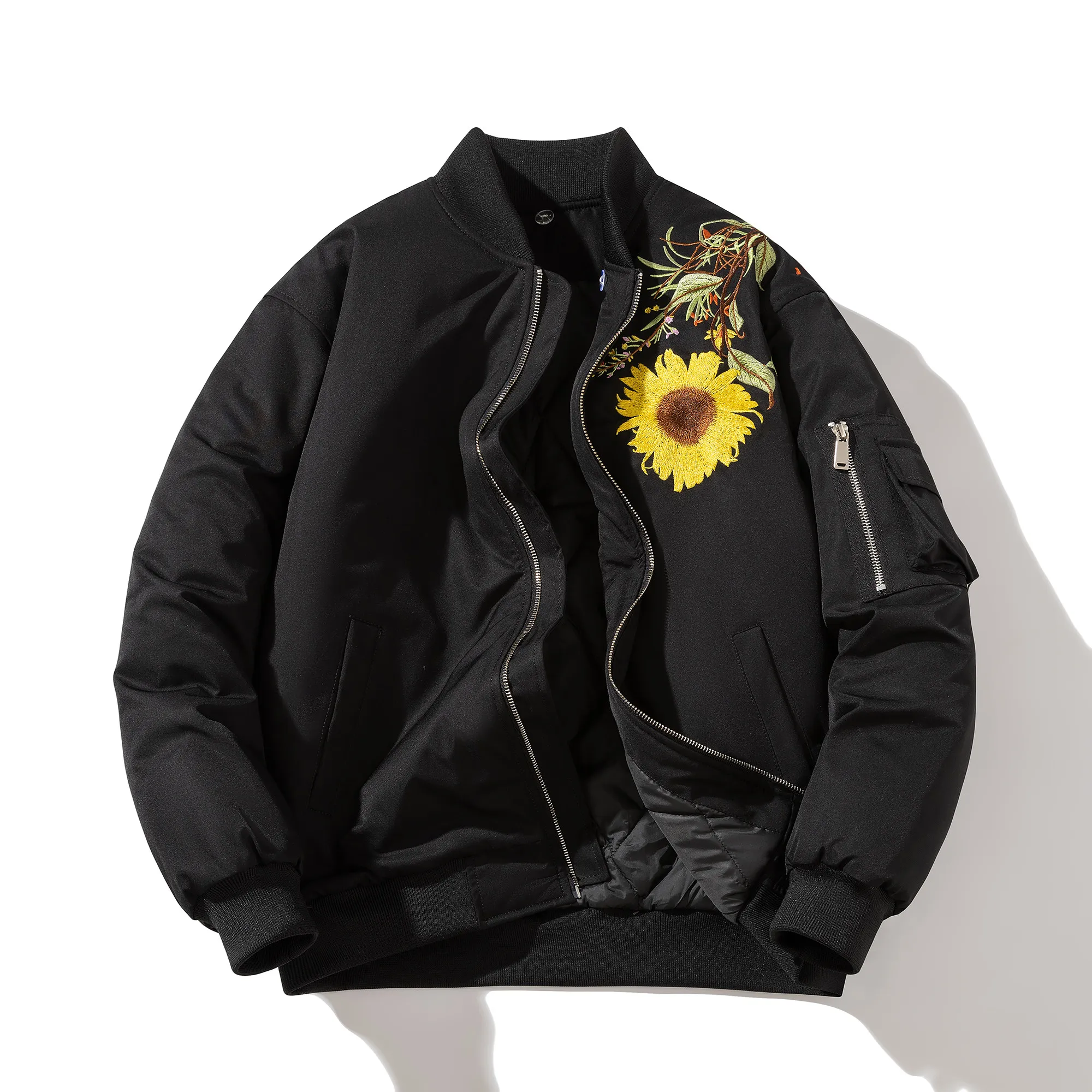 American High Street Floral Embroidered Jacket Pilot Coat Unisex Thickened Quilted Baseball Uniform