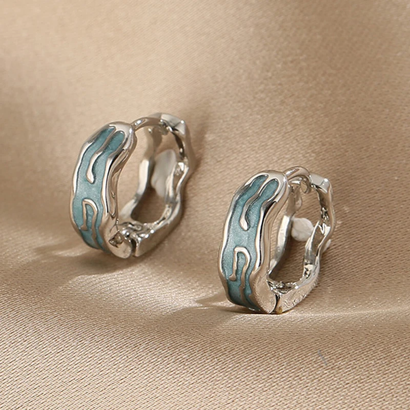 Huitan Novel Irregular Wave Design Hoop Earrings for Women Versatile Dainty Accessories Trendy Modern Exquisite Party Jewelry