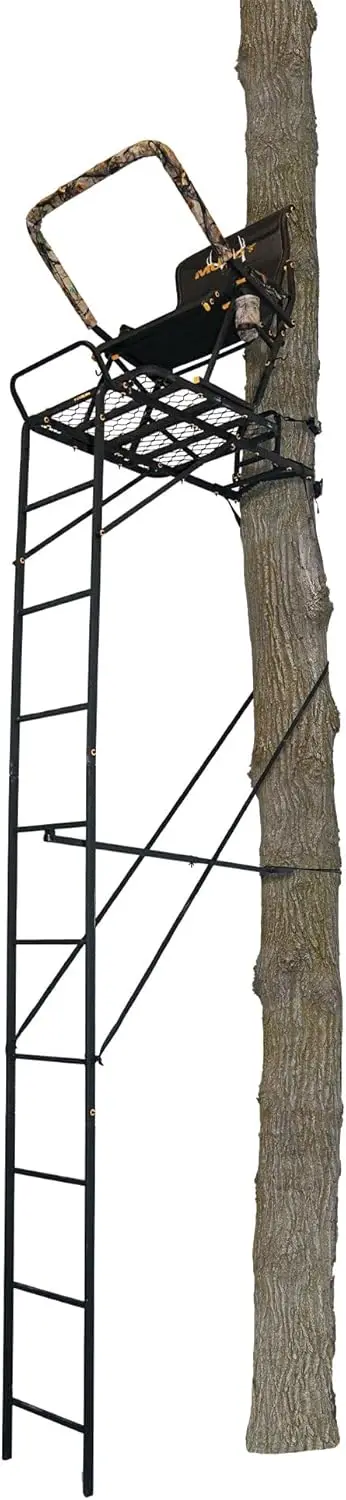 1.5 Deer Hunting Ladderstand, 17 Foot 1 Person Climbing Tree Stand with Lumbar Seat and Expanded