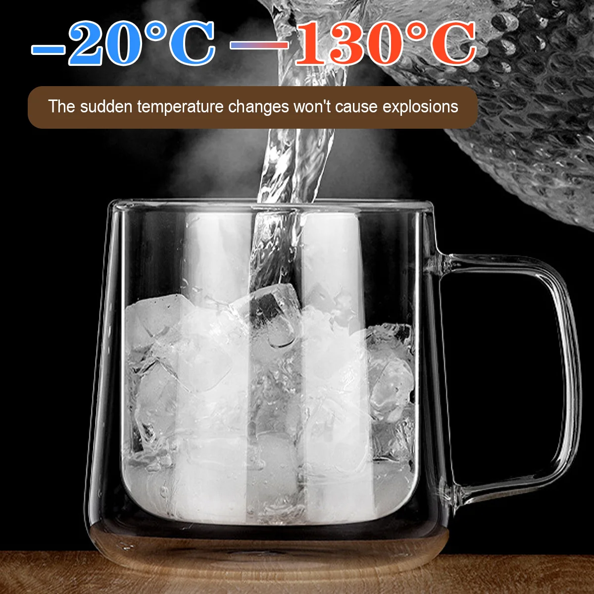 

E5 Double Wall Insulated Glass Water Cups with Handle Glass Coffee Beer Mugs Clear Espresso Mugs for Latte Cappuccino Tea Bag