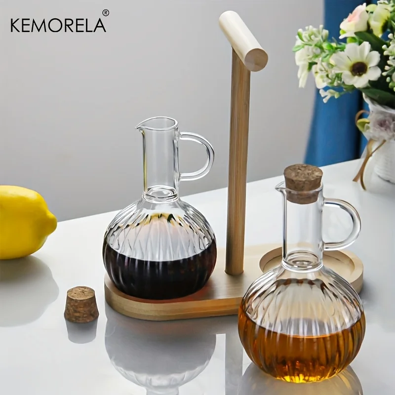 1/2PCS High Borosilicate Glass Seasoning Bottle with Lid Leak-Proof With and Without Wooden Shelf Transparent Storage Jar