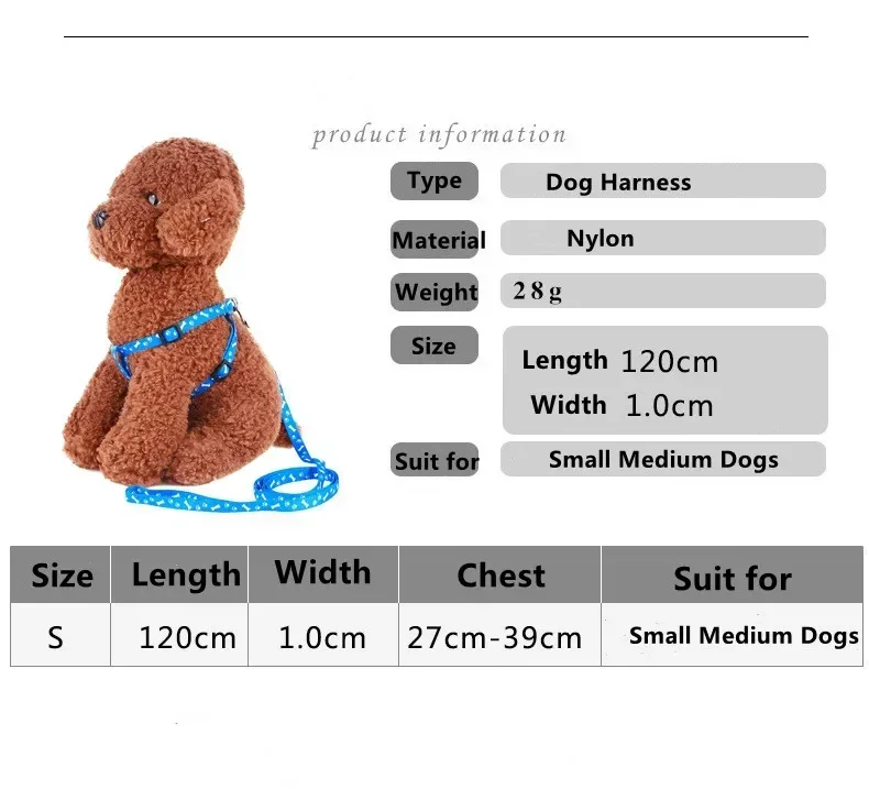 Dog Leash Chihuahua Harness Leash for Small Dog Adjustable Walking Puppy Accessories Pet Dog Bone Printing Harness Leash Set