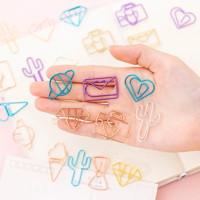 10pcs Colorful Alien Paper Clip Set Metal Bookmark Holder File Classification Clip Envelope Decoration Clip