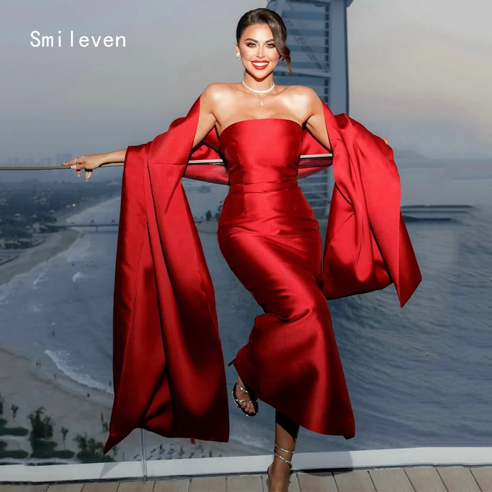 

Smileven Classical Red Mermaid Prom Dress Sleeveless Party Gowns Simple Strapless Occassion Dress Customized 2026