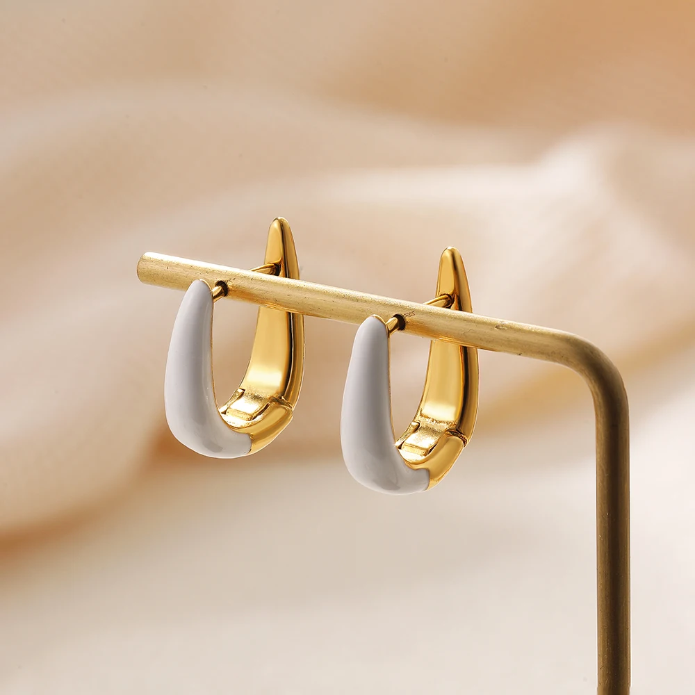 Neue asymmetrische Emaille Farben U-förmige Huggies Ohrringe für Frauen geometrische Half Drop Öl 18 Karat vergoldet Kreis Ohr reifen Geschenk