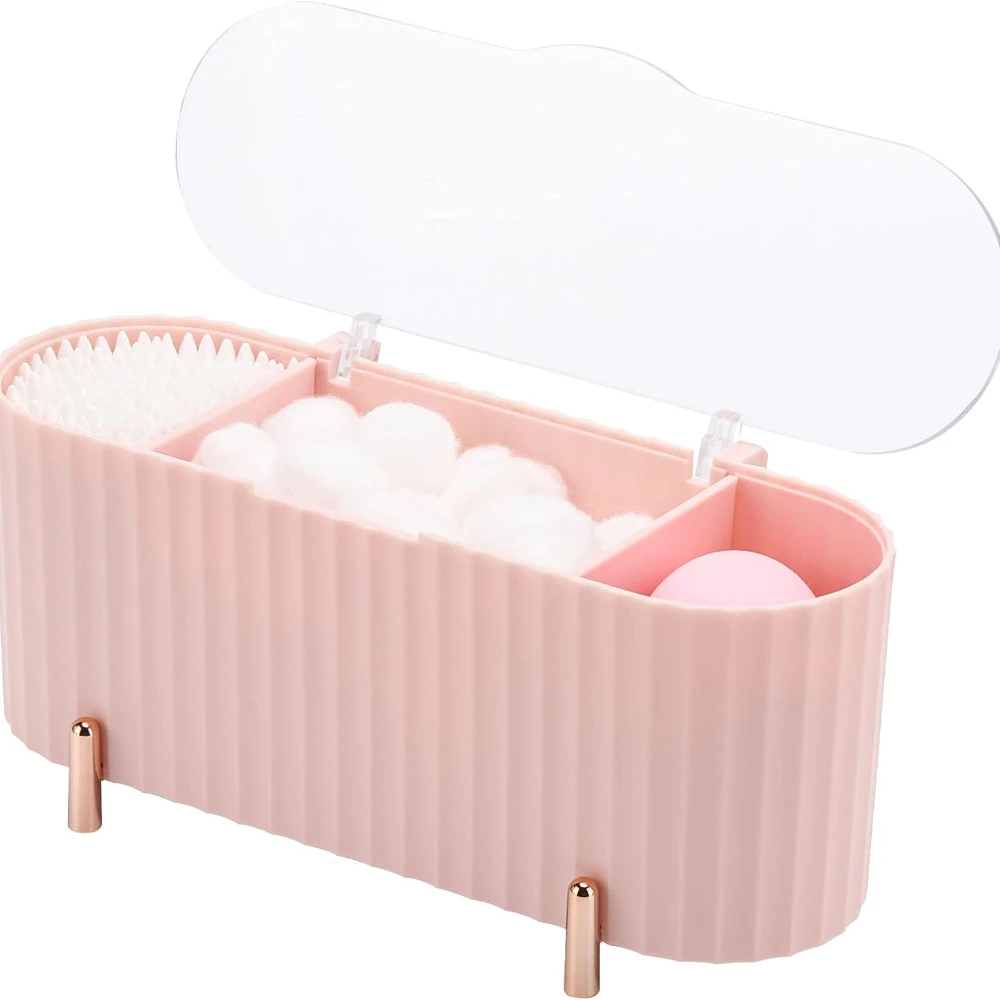 

Makeup Organizer Large Capacity Clear Lid Storage Box for Swabs Powder Puffs Organizer for Cosmetics Home Organization