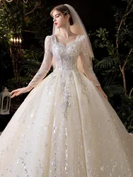Customized Bling Bling Women Wedding Dresses Sequins Long Sleeves Bridal Gowns Formal Vestido De Noiva robe de mariée