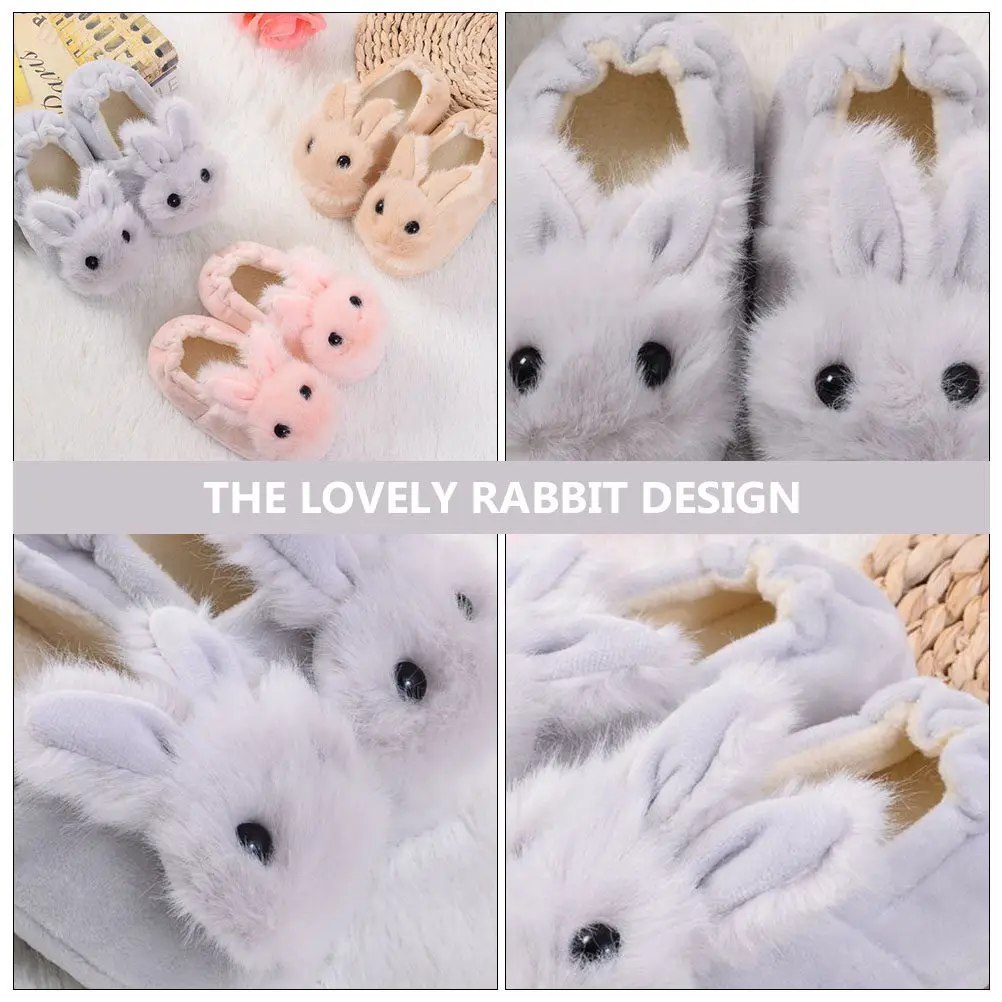 1Pair Warm Nonslip Cotton Slippers Rabbit Shape Skid Proof Kids Winter Household Slippers Comfortable Frostbite Protection
