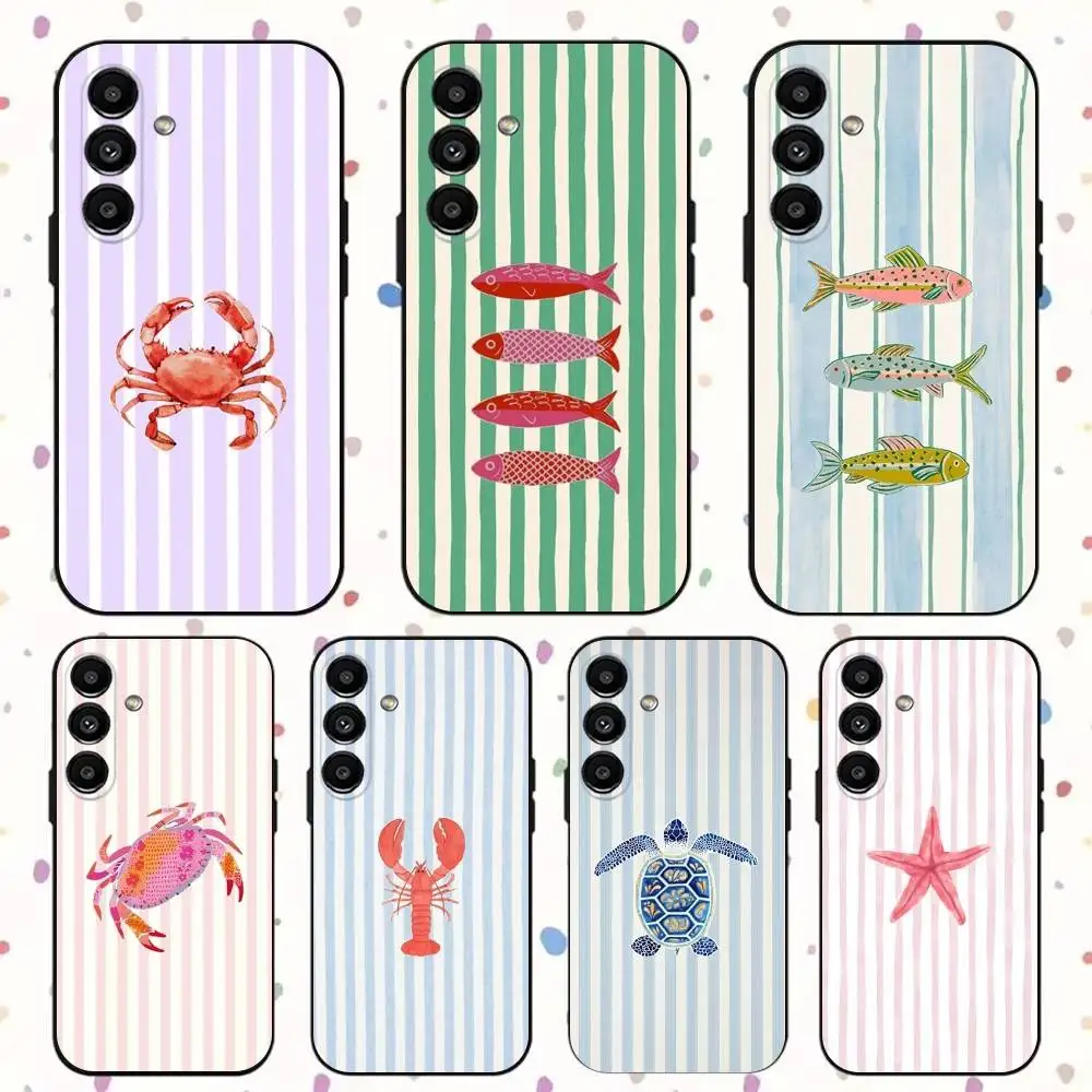 

Marine life crabs, lobsters Phone Case For Samsung S24,S21,S22,S23,S30,Ultra,S20,Plus,Fe,Lite,Note,10,9,5G Black Soft Cover