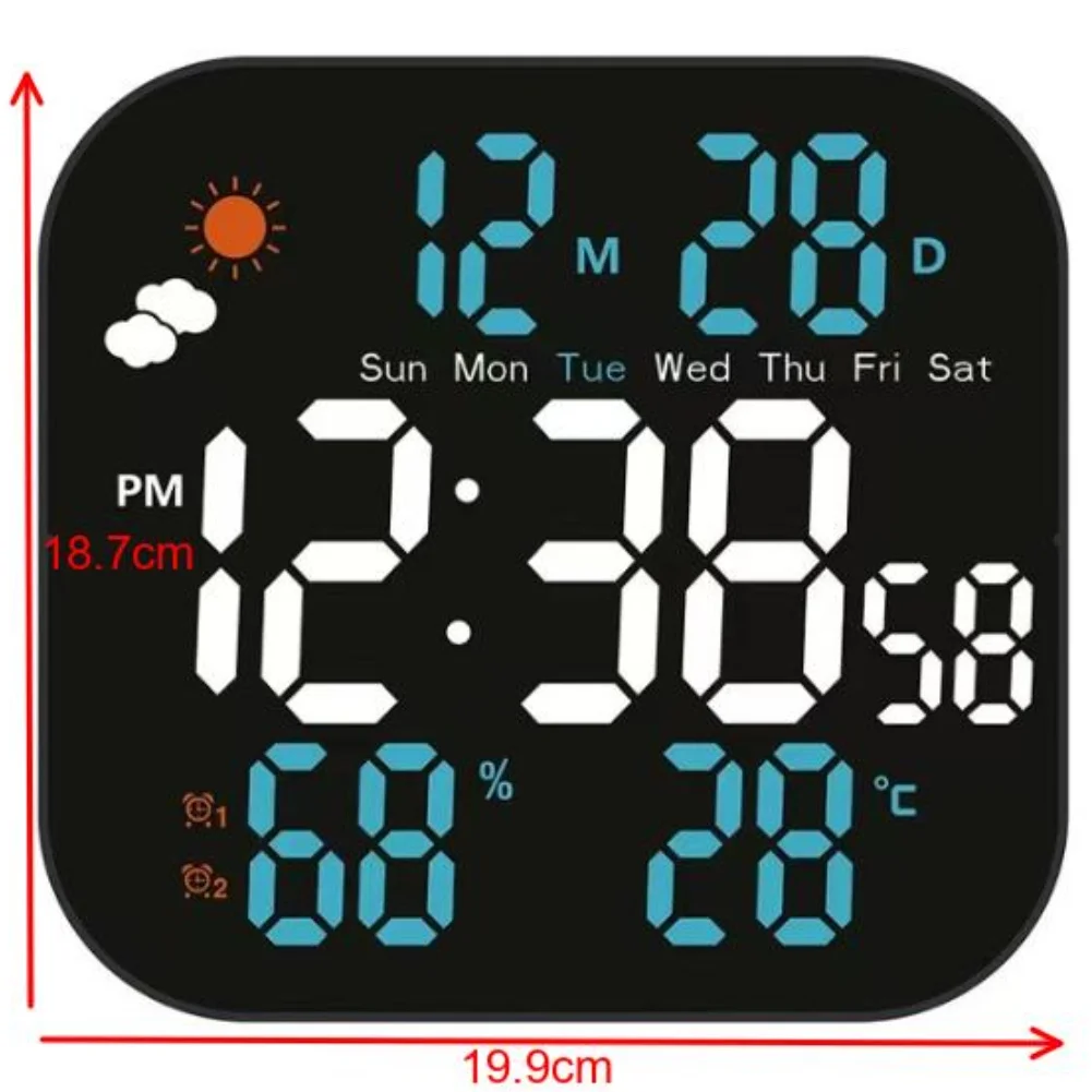 Wall Mountable Electronic Clock with Large Screen Real Time Temperature Humidity Readings Weather Forecast Green White