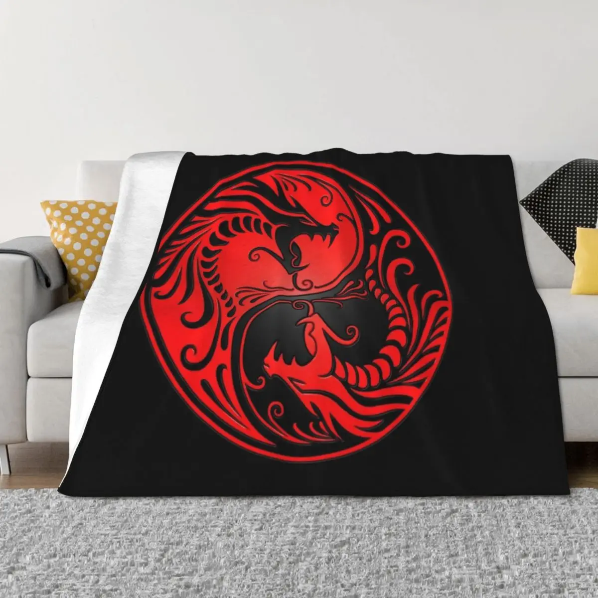 

Yin Yang Dragons Red and Black Throw Blanket Travel For Sofa Thin Decoratives Blankets