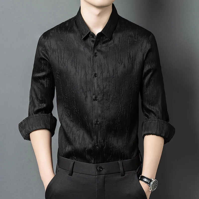 Business Casual Premium Shirts For Men Long Sleeved Skin-Friendly Summer Quality Geniune Silk 100% Lightweight Camisas De Hombre