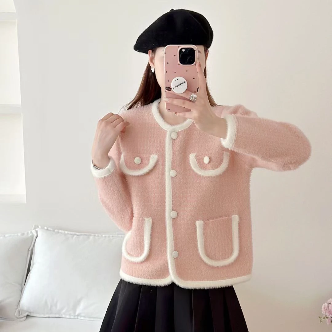 부드러운 니트 오픈 가디건 여성용 가을 겨울 신상 아우터웨어 럭셔리 안티에이징 젠틀 윈드 탑 라운드 넥 롱 슬리브