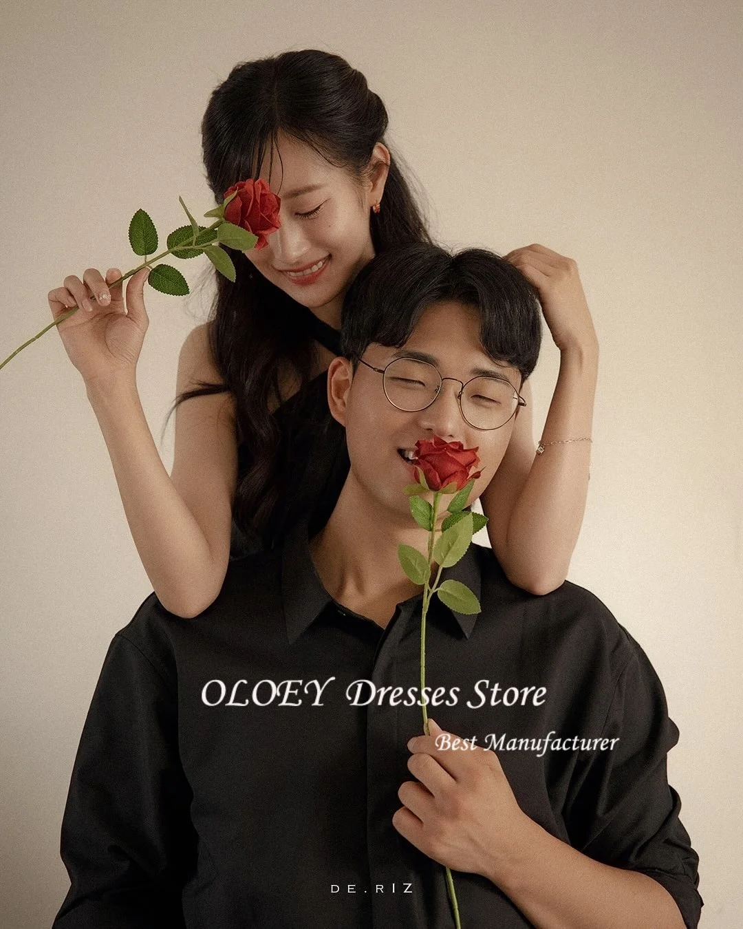 Oloey elegante preto coreia vestidos de casamento sem mangas uma linha halter rendas até organza vestidos de festa de casamento fotos sessão personalizada