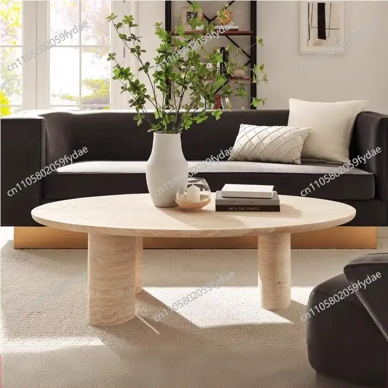 Travertine Coffee Table - Wabi Sabi Oval Center Table, Custom Natural Stone Living Room Furniture