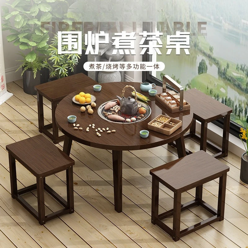 Indoor roasting stove set, table, stove, tea table, coffee table, charcoal roast, balcony, courtyard, tea Internet celebrities