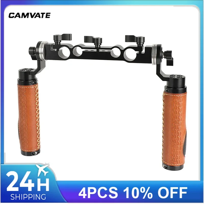 CAMVATE Leather ARRI Rosette Handle Kit With 15mm & 19mm Dual-port Rod Clamp For DSLR Camera Shoulder Mount Rig