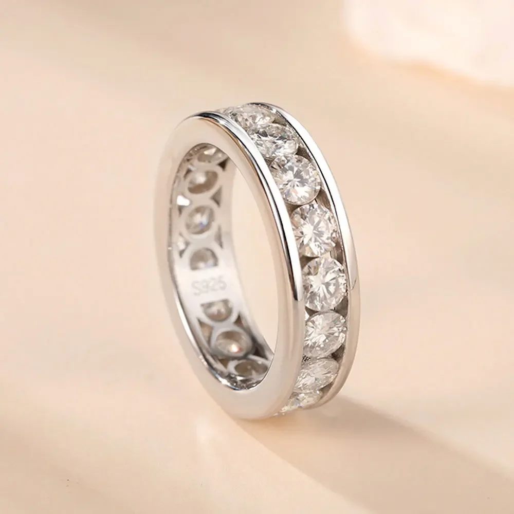 FCGJHW 3mm 4mm Moissanite Rings for Women Man D VVS1 Round Brilliant Cut Diamond s925 Sterling Silver Moissanite Eternity Band