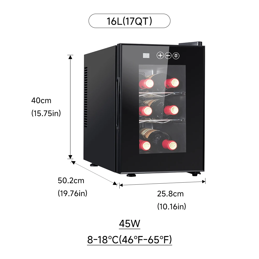Semiconductor Wine Cabinet 16L 17QT 6 Bottle Refrigerator Cooler 100V 240V Suitable for Home Restaurant Hotel Bar